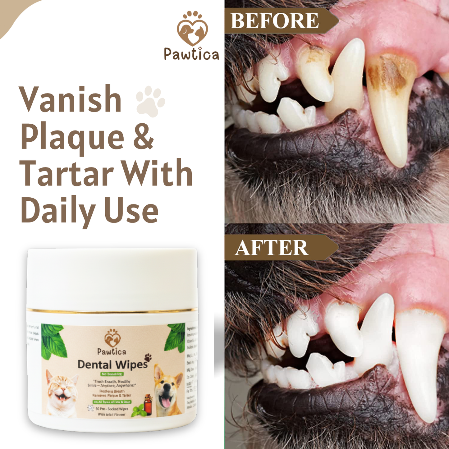 Pet Teeth Cleaning Wipes (Pack of 50) – No Brush, No Mess!